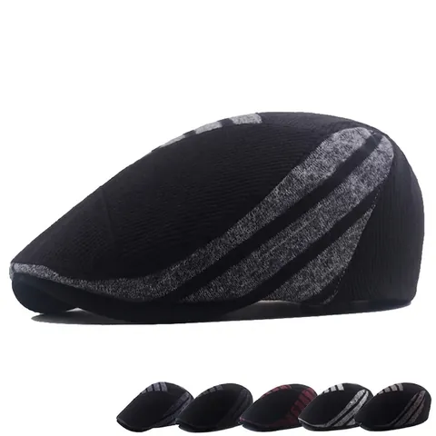 Coppia Piatta In Maglia A Righe Da Uomo Vintage Cappello Ivy Caldo Inverno Stile Britannico Regolabile