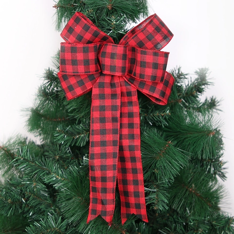 Weihnachts Schleifen Buffalo Karo Polyester Band Baumspitze Hängende Dekorationen Rot Schwarz Weiß Karos Handgefertigt