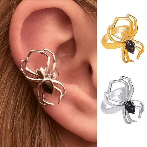 Gothic Spider Ear Clip Copper Ring For Women Punk Animal Ear Cuff Gold Silver Black Rhinestone Artificial Pearl Halloween Jewelry