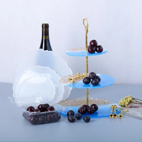 DIY Multi Tier Cake Stand Mold Silicone Resin Fruit Tray Dessert Display With Metal Brackets Flower Wave Shape