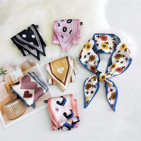 Fashion Long Narrow Scarf Imitation Satin Neck Tie Hair Band Bag Accessory Various Prints Polyester Satin For Women