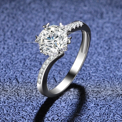 Bague Moissanite en Argent Sterling S925 pour Femme Bande Torsadée Flocon de Neige Coupe Ronde Bague Ouverte Réglable Bijoux