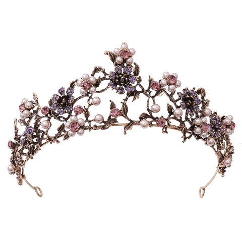 Baroque Bridal Crown Alloy Flower Rhinestone Artificial Pearl Tiara Retro Wedding Birthday Party Hair Accessories For Women