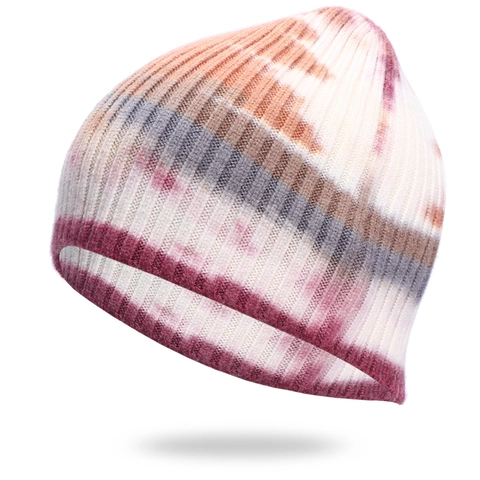 Tie-Dye Rippstrick Beanie Mütze Acryl Gradient Warm Hip Hop Skull Cap Lässige Winter Kopfbedeckung