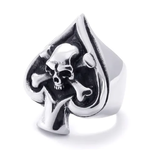 Vintage Poker Spik Bube Totenkopf Ring 316L Edelstahl Punk Gothic Retro Schwarz Herren Biker Schmuck Zubehör