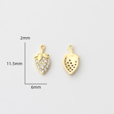 Pendente Fragola Placcato Oro 18K Rame Zircone Micro Pave Piccolo Per DIY Creazione Di Gioielli Accessori Bracciale Collana