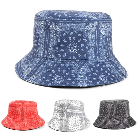 Cappello Alla Pescatore Stampa Paisley Cotone Poliestere Reversibile Protezione Solare Etnico Vintage Pieghevole Unisex