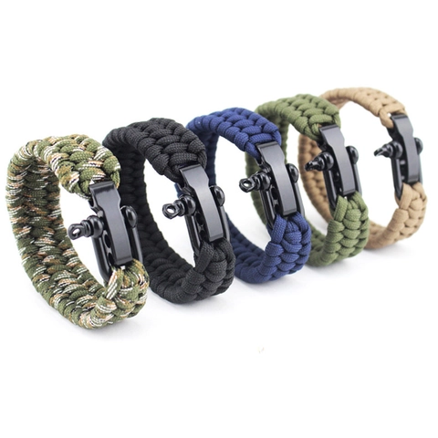 Outdoor Survival Bracelet Paracord Hand Woven Emergency Camping Mountaineering Adjustable Metal Shackle Buckle Tactical Wristband