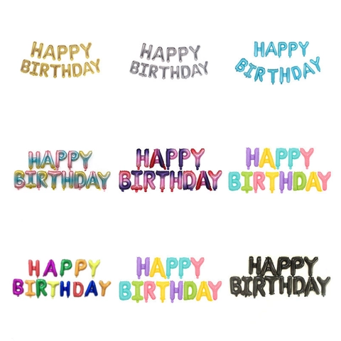 Happy Birthday Letter Balloons Aluminium Foil Gradient Macaron Metallic Shine Hanging Party Celebration Decoration Colorful Festive Elegant