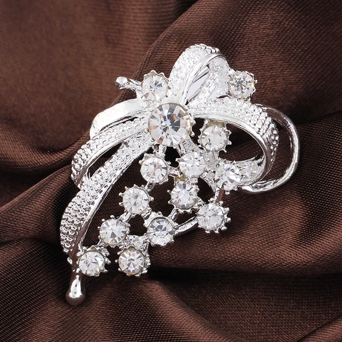 Elegante Broche de Lazo de Aleación Plateada Con Strass Hebilla de Bufanda Estilo Coreano para Mujer Boda Fiesta Decoración de Moda