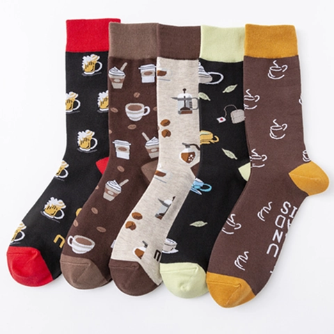 Novelty Crew Sokken Katoenmix Grappige Quote Koffie Bier Print Ademend Casual Halverwege De Kuit Heren Dames