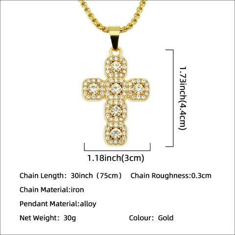 Hip Hop Cross Pendant Necklace Alloy Rhinestone Inlaid Iron Box Chain Sparkling Men Women Trendy Jewelry Gift