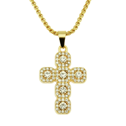 Hip Hop Cross Pendant Necklace Alloy Rhinestone Inlaid Iron Box Chain Sparkling Men Women Trendy Jewelry Gift