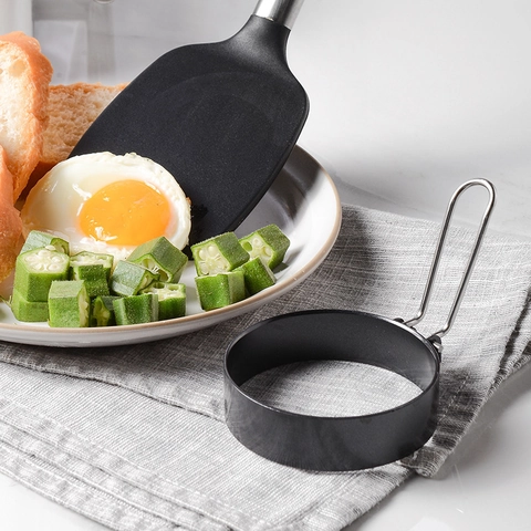 Stampi Per Uova Antiaderenti In Acciaio Inossidabile Con Manico Pieghevole In Silicone E Pennello Per Colazione