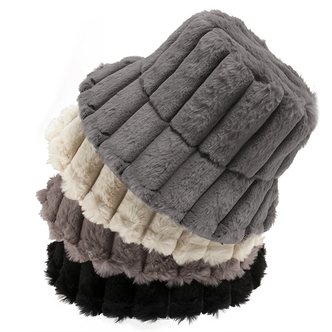 Sombrero Pescador Piel Conejo Sintética Mujer Invierno Cálido Rayas Peluche Para Viajes Aire Libre Moda Color Sólido