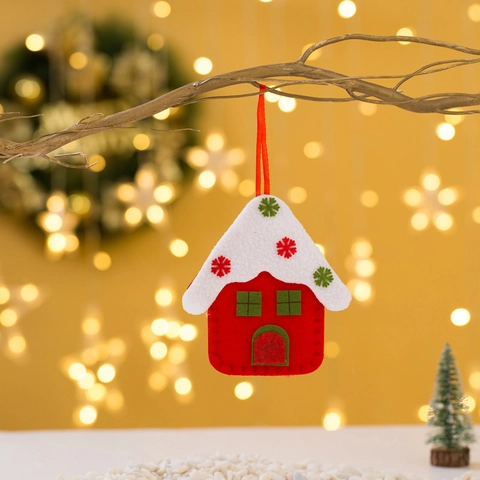 Christmas Tree Hanging Ornaments Small House Shape Felt Fabric With Snowflake Embroidery For Holiday Party Home Decor