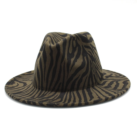Vintage Wide Brim Fedora Hat Cotton Polyester Felt Animal Print Zebra Pattern Fashionable Jazz Hat For Men Women