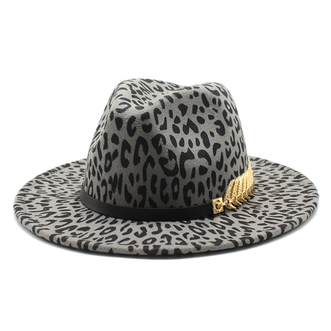 Leopard Print Fedora Hat Cotton Polyester Wide Brim Vintage Jazz Style Gold Leaf Buckle Unisex