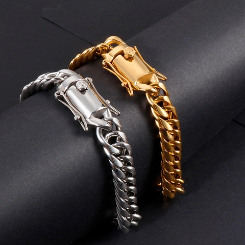 Men Cuban Link Chain Necklace And Bracelet 316L Stainless Steel Chunky Hip Hop Jewelry Gold Silver Tone