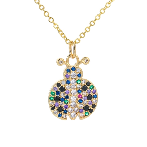 Collana con Pendente a Forma di Coccinella in Rame e Zirconia Colorata Insetto Catena per Clavicola Gioielli Donna Regalo