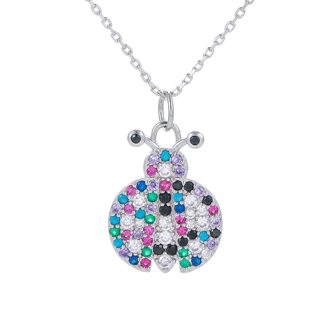 Collana con Pendente a Forma di Coccinella in Rame e Zirconia Colorata Insetto Catena per Clavicola Gioielli Donna Regalo