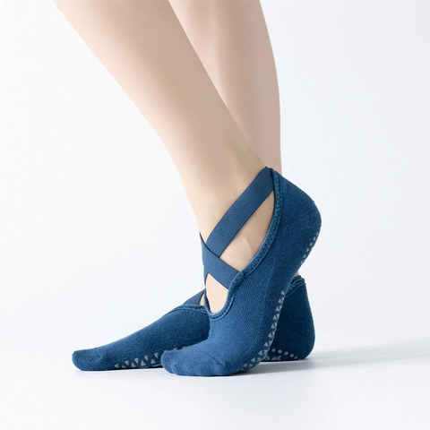 Calze Yoga Donna Cotone Antiscivolo Silicone Pilates Balletto Danza Con Cinghie Incrociate Traspirante