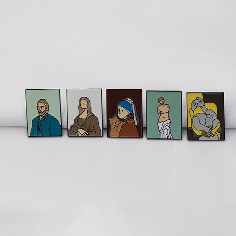 Künstlerische Berühmte Ölgemälde Emaille Brosche Legierung Mona Lisa Van Gogh Venus Anstecknadel Für Rucksack Hemd Schmuck Geschenk