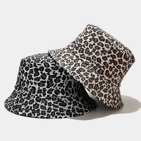 Fischerhut Canvas Leopard Print Wendbar Sonnenschutz Outdoor Mode Unisex
