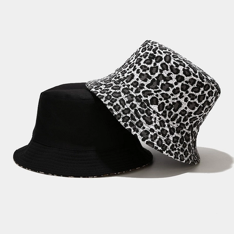 Fischerhut Canvas Leopard Print Wendbar Sonnenschutz Outdoor Mode Unisex