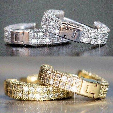 Micro Pave Cubic Zirconia Copper Hoop Earrings Iced Out Hip Hop Style Geometric Huggie Jewelry For Unisex