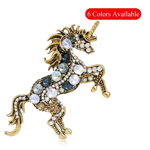Vintage Unicorn Brooch Alloy Rhinestone Crystal Animal Shape Retro Elegant Fashion Jewelry Pins For Women Men