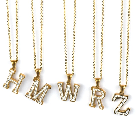 Roestvrijstalen Initiaal Alfabet Hanger Ketting 18K Verguld Zirkonia Strass Ingelegd Elegante Mode-Sieraden Voor Dames