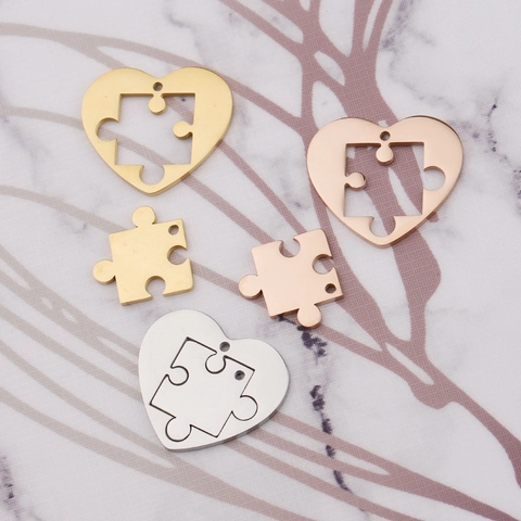 Ciondoli Pendenti Puzzle Cuore Acciaio Inossidabile 304 Lucidato A Specchio Cavo Geometrico Accessori Per Gioielli Per Coppie