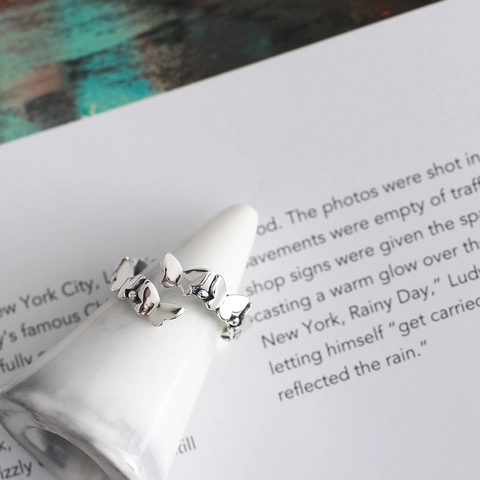 925 Sterling Silver Butterfly Ring Adjustable Opening Vintage Beaded Design Korean Ins Style Dainty Jewelry For Women