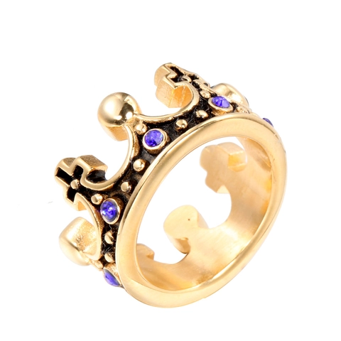 Anello Vintage in Acciaio Inossidabile con Corona e Croce per Uomo Donna Retro Stile Gotico Oro Argento Nero Strass Gioielli