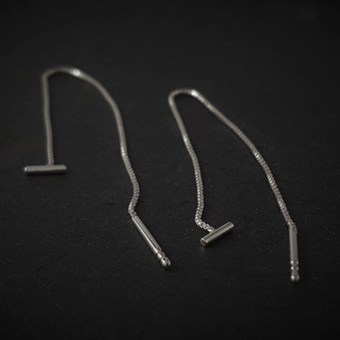 Orecchini A Catena Minimalisti T-Bar Placcati Argento Lunga Nappa Geometrici Per Donna Gioielli Eleganti
