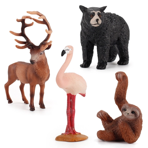 Figure Modello Animali Selvatici Realistici Giocattoli PVC Miniatura Orso Nero Alce Fenicottero Bradipo Decorazione Da Scrivania Educativa