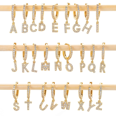 Occident Initial Alphabet Letter Hoop Earrings For Women Copper Inlaid Zirconia Gold Silver Plated Huggie Dangle Earrings Jewelry
