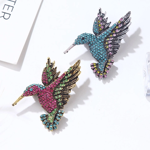 Spilla Colibrì Strass Colorati Lega Vintage Animale Pin Gioielli Eleganti Per Donne Accessorio Moda