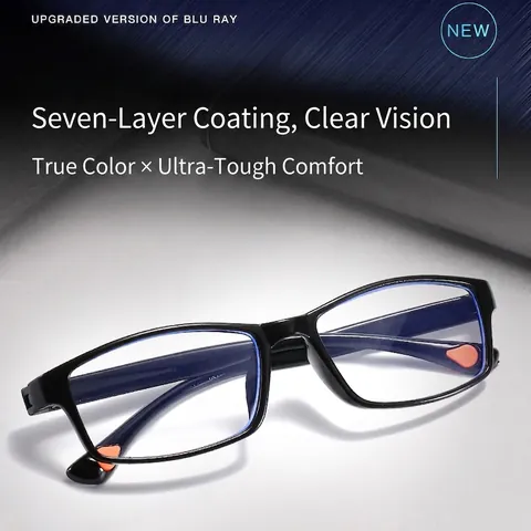 Reading Glasses TR90 Square Frame Anti Blue Light Ultra Lightweight Flexible Eyeglasses For Men Women Seniors