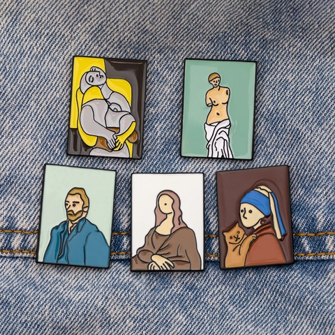 Künstlerische Berühmte Ölgemälde Emaille Brosche Legierung Mona Lisa Van Gogh Venus Anstecknadel Für Rucksack Hemd Schmuck Geschenk