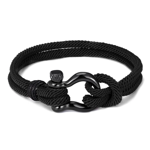 Men Braided Rope Bracelet With Stainless Steel Horseshoe Shackle Clasp Nautical Industrial Fashion Jewelry Hand Accessories