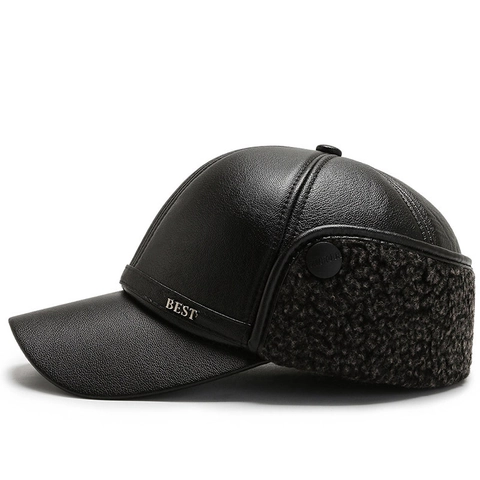 Cappello Da Baseball Invernale Da Uomo In Pelle PU Foderato In Pile Protezione Orecchie Antivento Caldo Logo Best Metallo