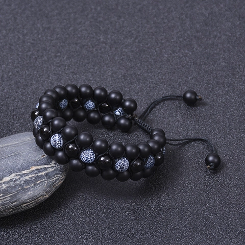 Multilayer Bead Bracelet Natural Stone Agate Lava Rock Tiger Eye Adjustable Handmade Jewelry For Men Women