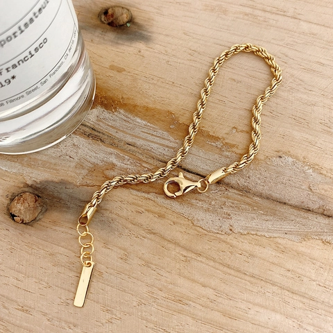 Minimalistisches 18K Vergoldetes 925 Sterling Silber Seilkette Armband Gedreht Verstellbar Für Damen Französischer Stil