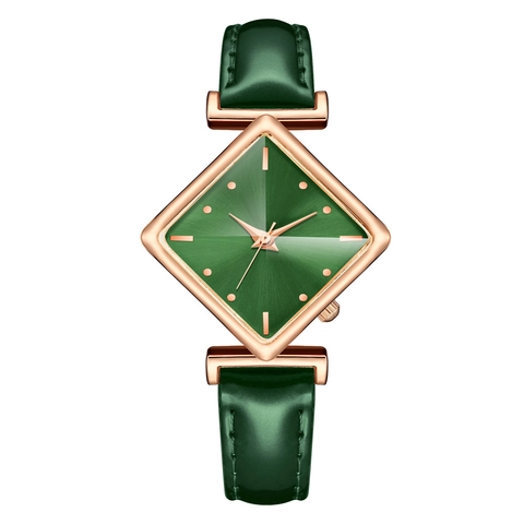Women Fashion Quartz Watch Rhombus Alloy Case PU Leather Strap Elegant Casual Wristwatch