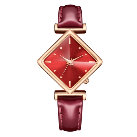 Women Fashion Quartz Watch Rhombus Alloy Case PU Leather Strap Elegant Casual Wristwatch