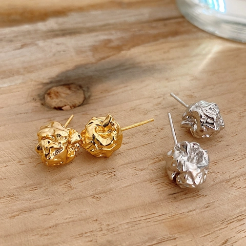 Orecchini A Lobo Texture Roccia Lavica Irregolare Argento Sterling 925 Stile Naturale Minimalista Per Donna