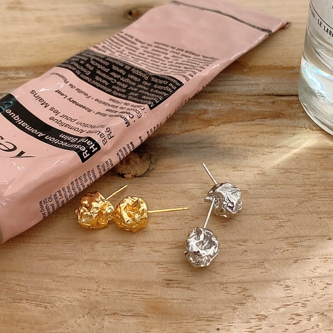 Orecchini A Lobo Texture Roccia Lavica Irregolare Argento Sterling 925 Stile Naturale Minimalista Per Donna