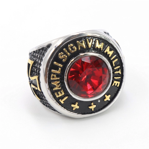 Anello Sigillo Da Uomo Acciaio Inossidabile Retro Templare Croce Zircone Rosso Gotico Punk Medievale